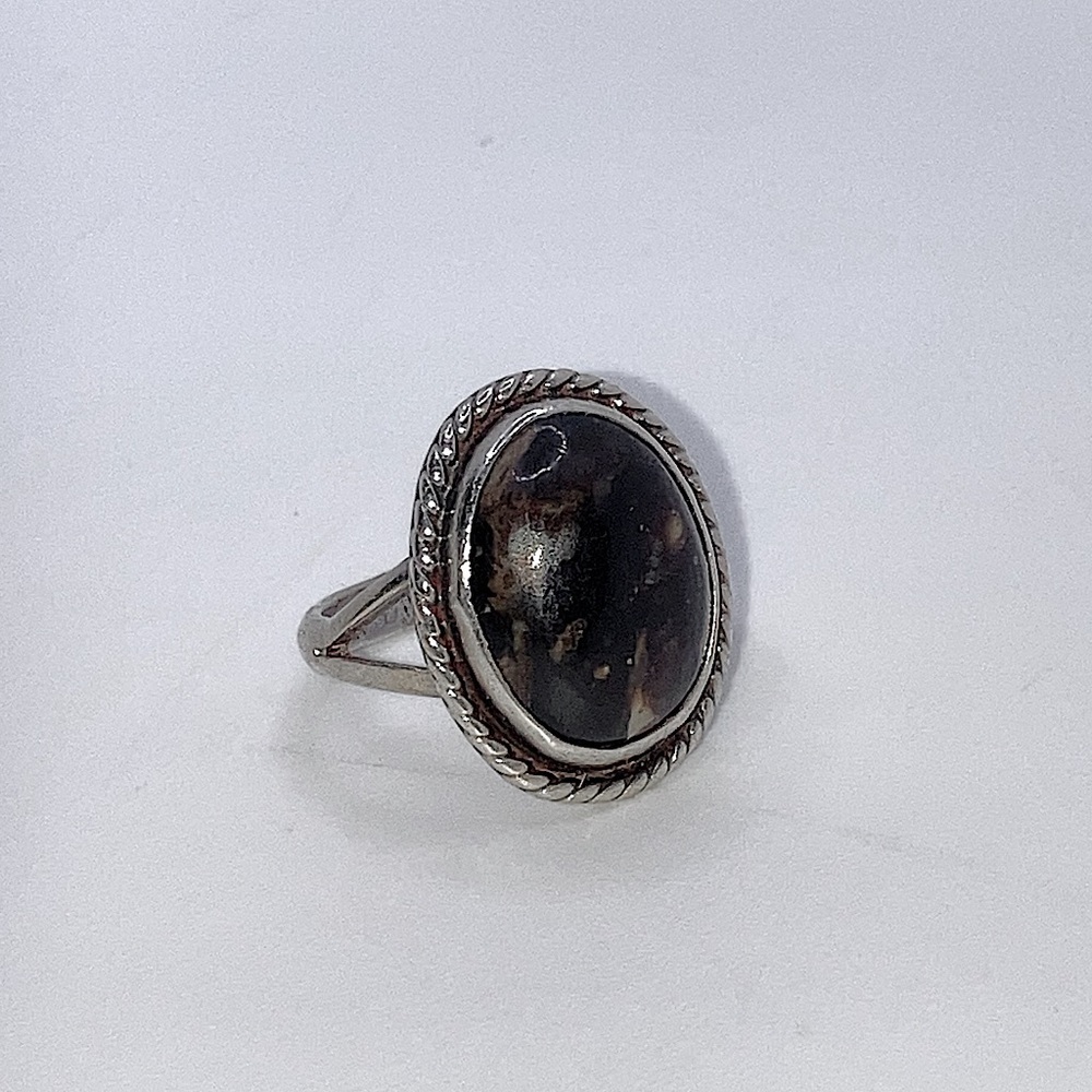 𝅺vtg Taxco Sterling Silver Dark Brown Stone Ring Sz 5.75